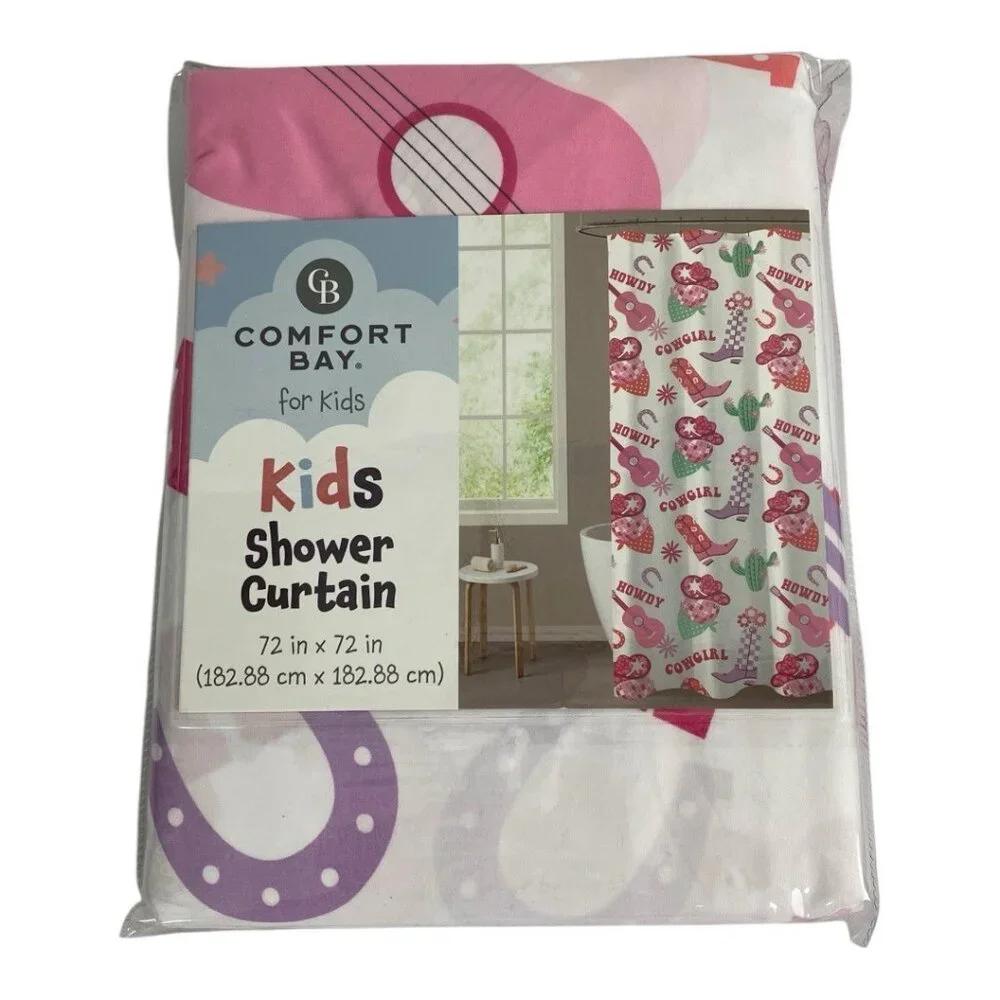 Cowboy Boots/Hats Kids Shower Curtain 72 In X 72 In Cowgirl Theme Pink/White NEW